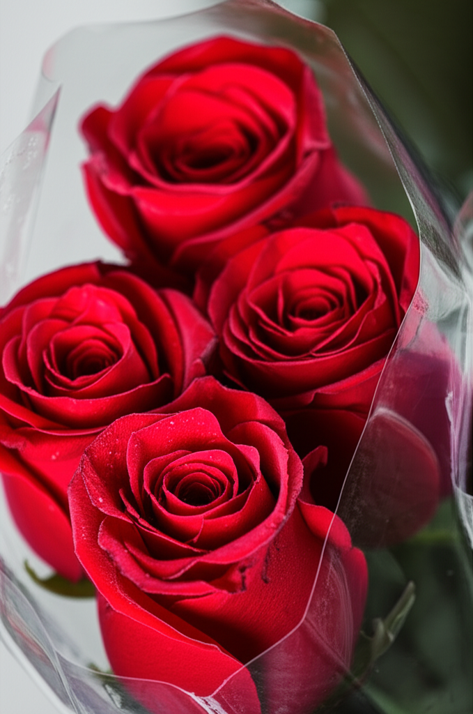 Rosas colombianas envueltas en sleeve protector de polímero